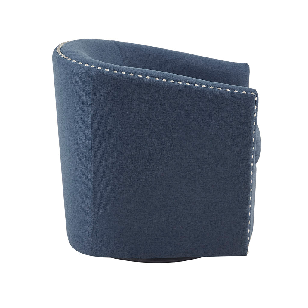 Fantasyy Upholstered Swivel Chair with Nailhead Trim and Curved Design