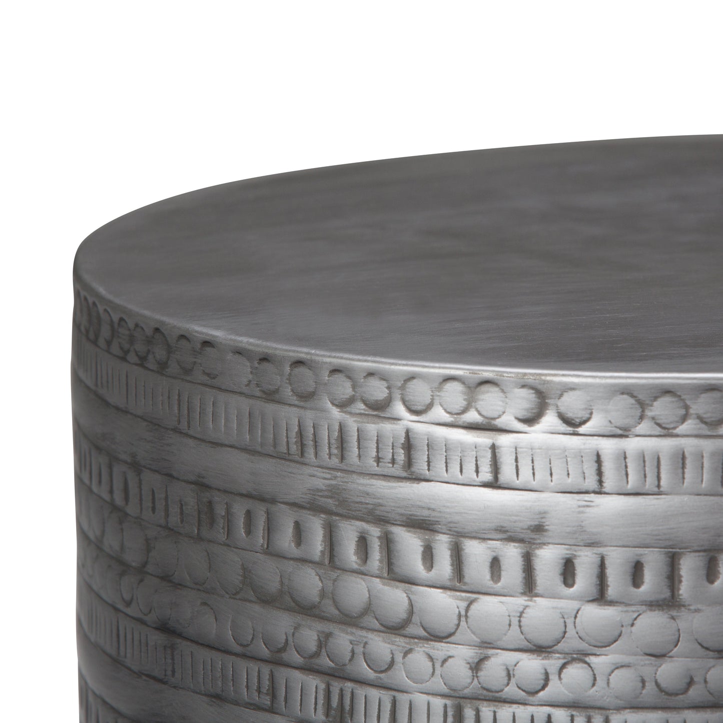 Heights Solid Metal Drum-Shaped Accent Table with Distinctive Texture