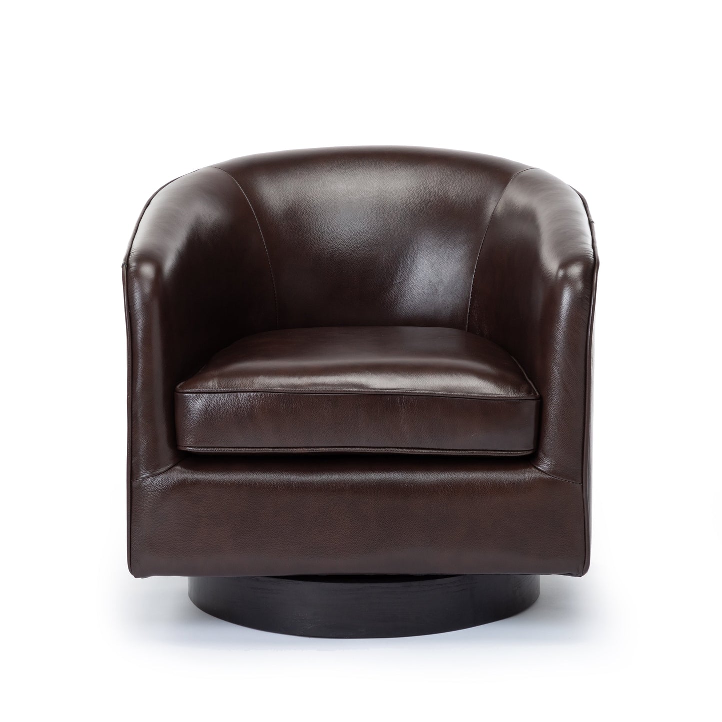 Leather Swivel Chair with Sloped Arms and Barrel Design
