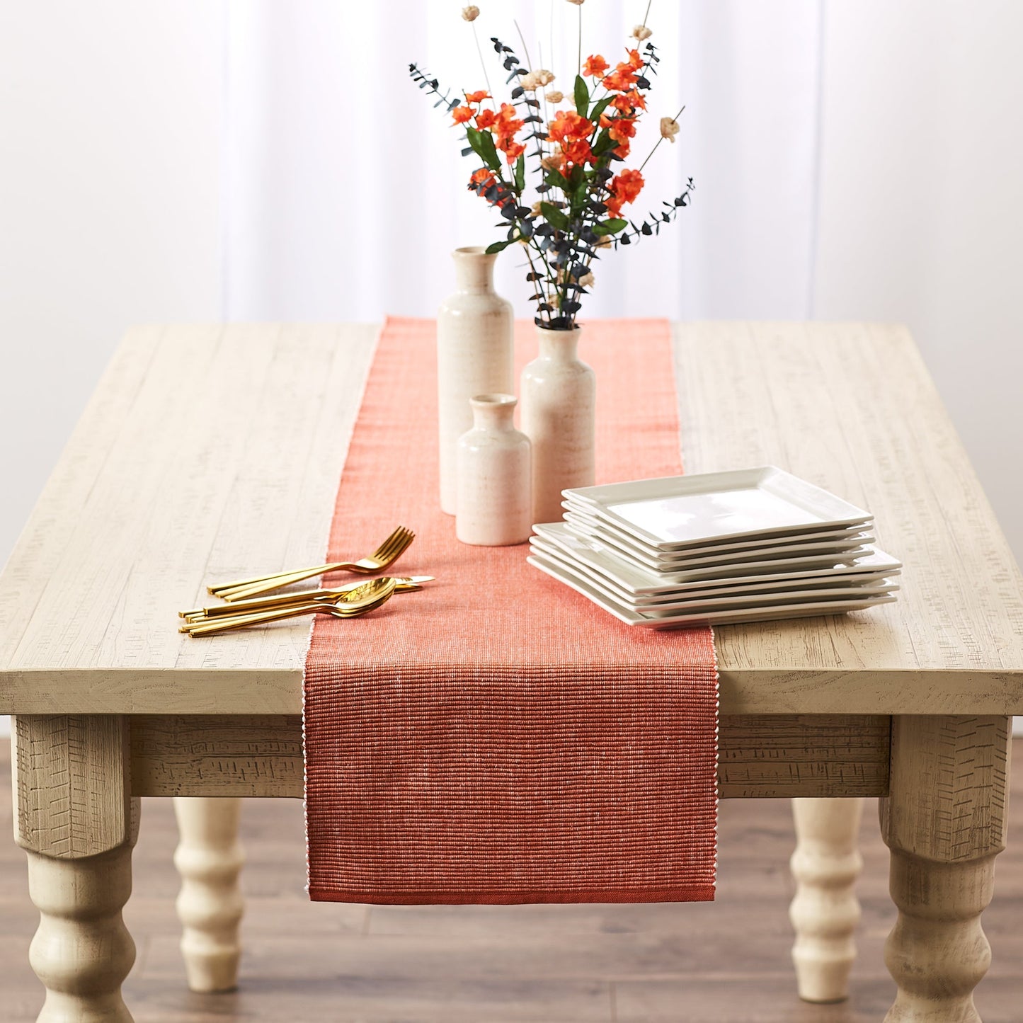 Vintage Red & White 2-Tone Ribbed Table Runner 13X108
