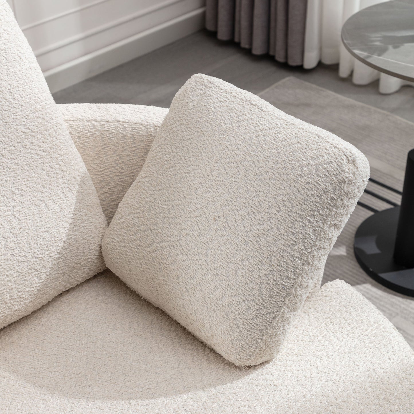 Upholstered Swivel Barrel Chair with 3 Pillows and Curved Backrest