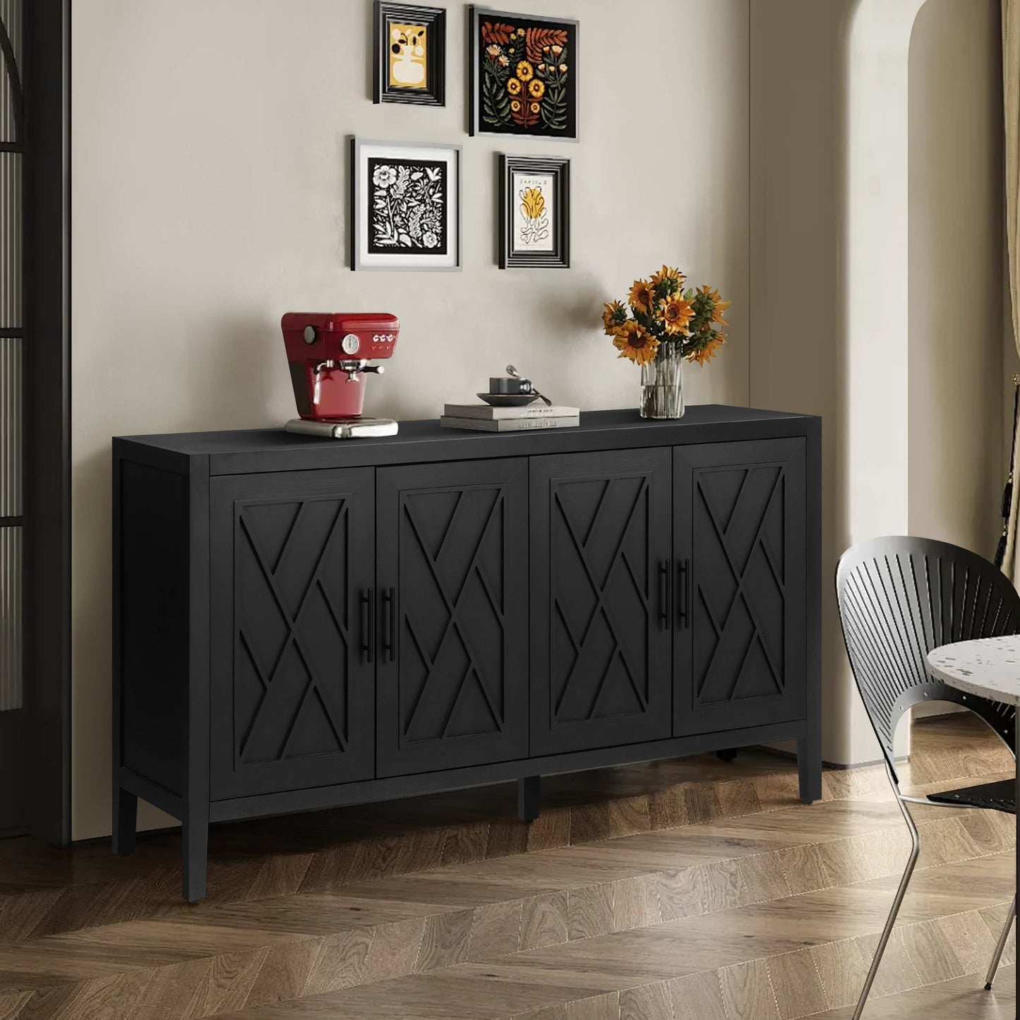 Arcanine 60" Sideboard with 4 Doors and Adjustable Shelves