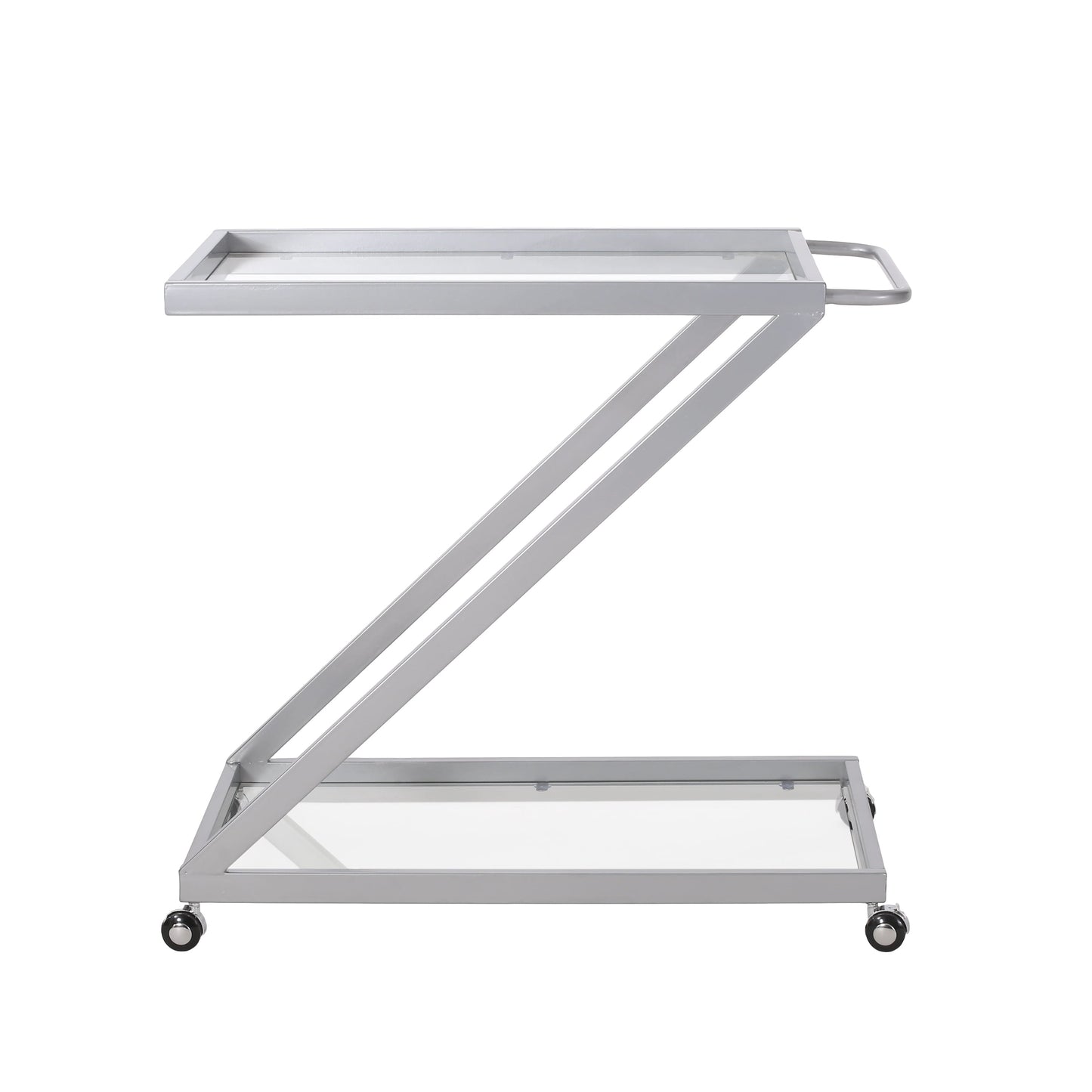 Z-Shape Bar Cart with 2 Glass Shelves and Rolling Casters