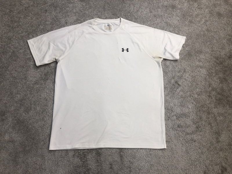 Under Armour Shirts Mens Large White Pullover Crew Neck Tee Short Sleeve Logo