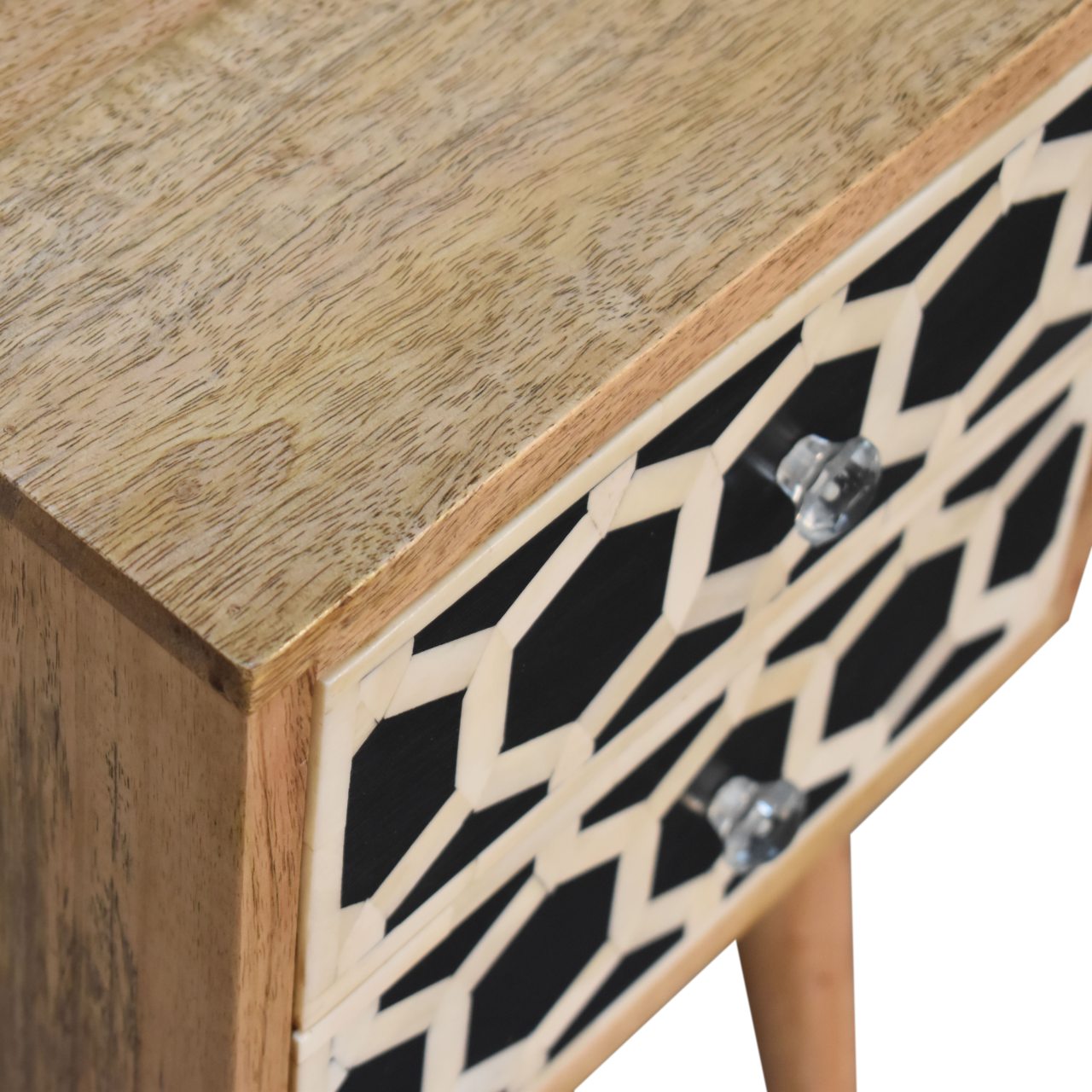 Arcanist Bone Inlay Bedside with 2 Drawers and Tapered Legs