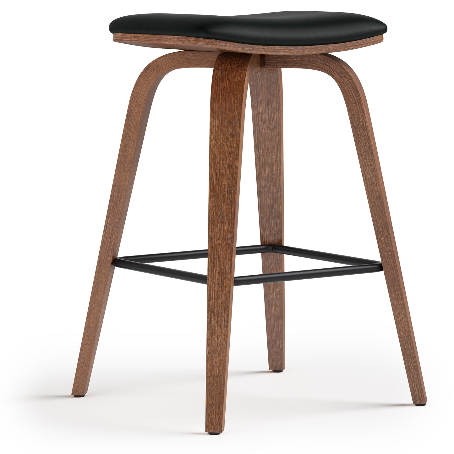 Upholstered Backless Bar Stool with Wooden Curved Legs and Metal Footrest, Set of 2