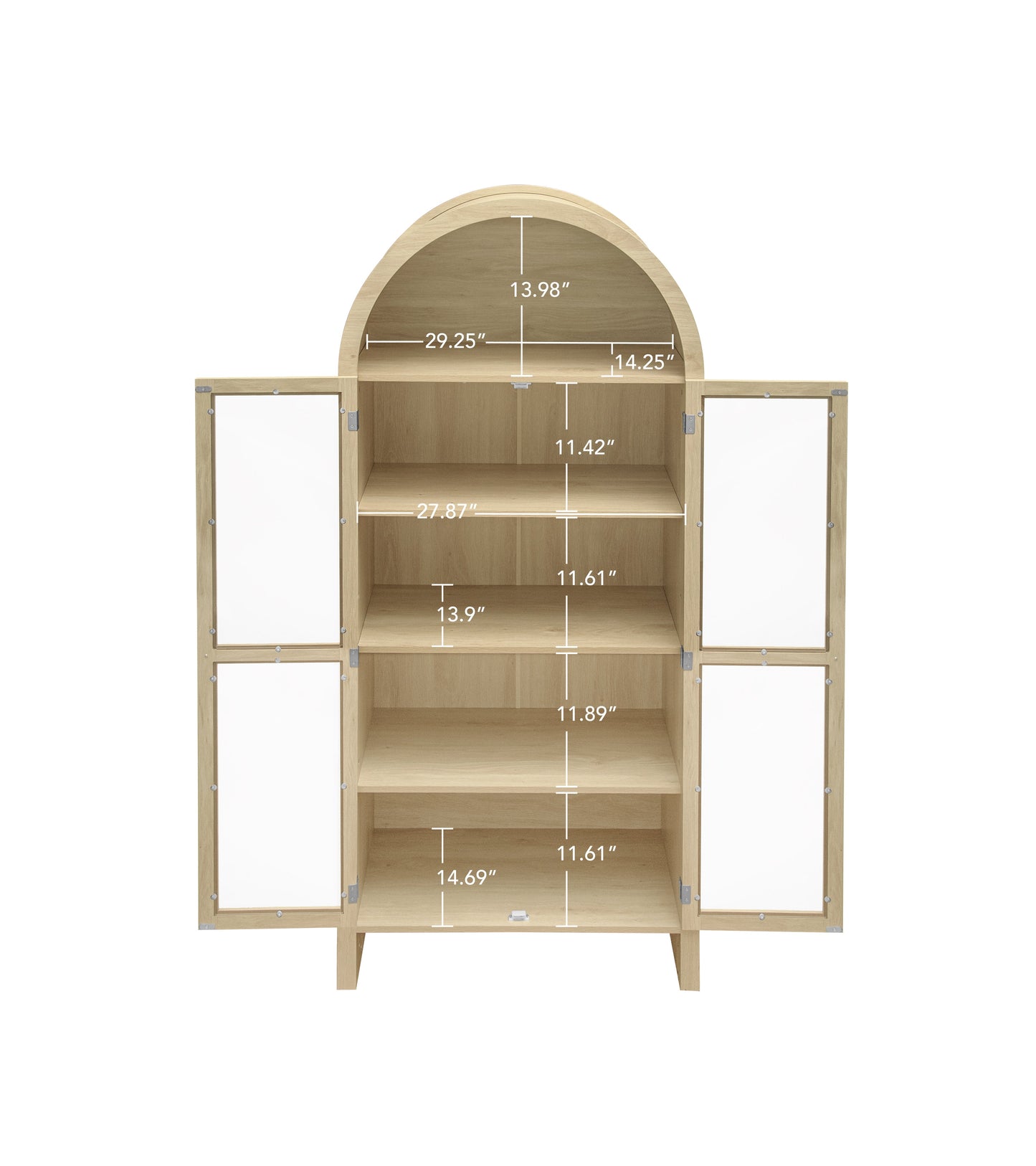Tall Arched Display Cabinet with 2 Glass Doors and Adjustable Shelves