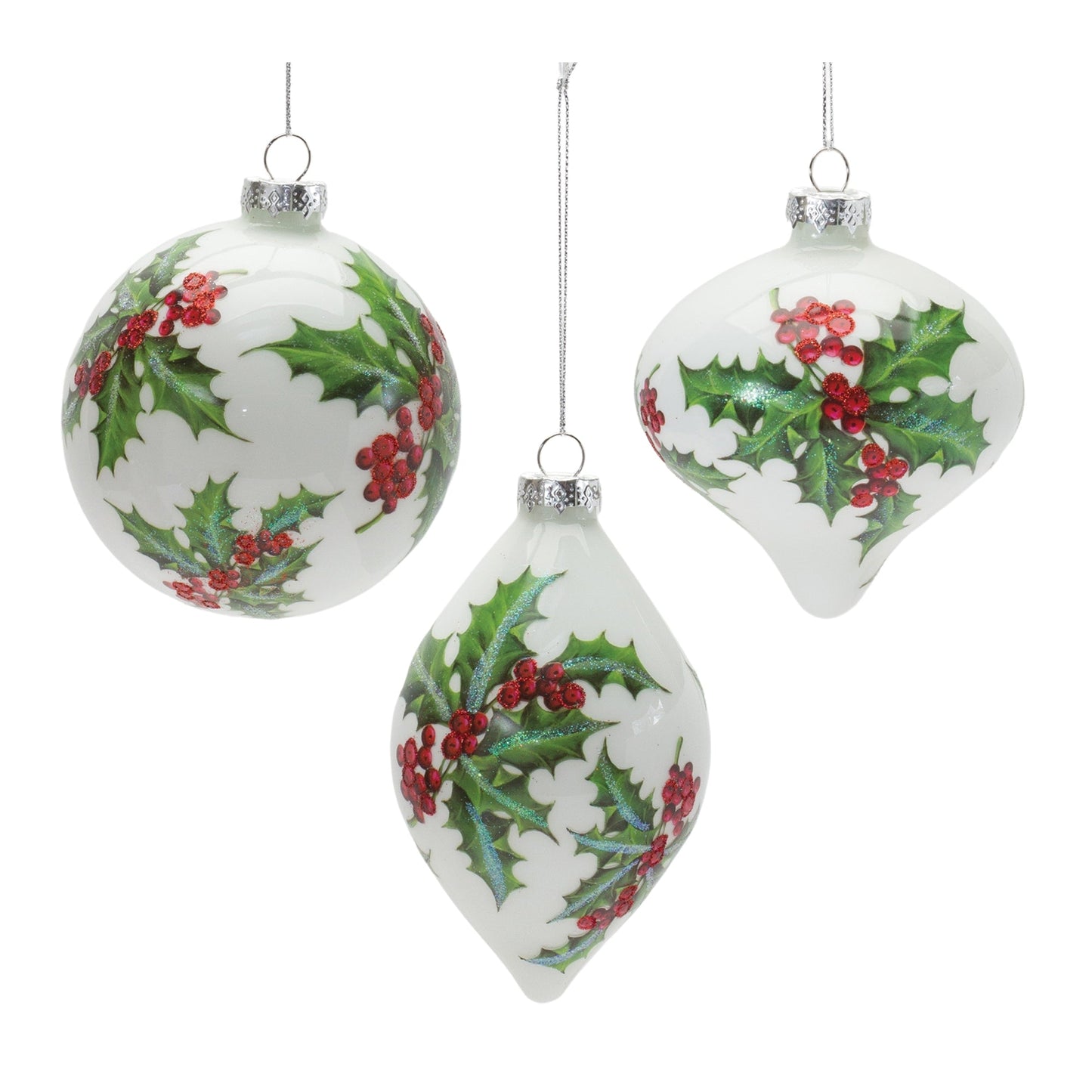 Glass Holly Berry Ornament, Set of 6
