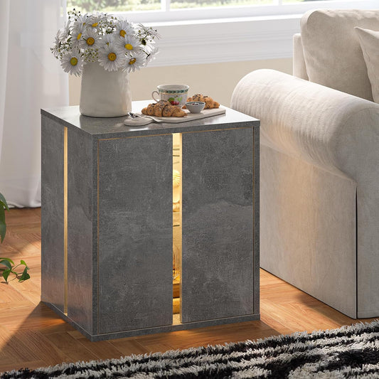 Farmhouse LED Nightstand with Glass Shelf