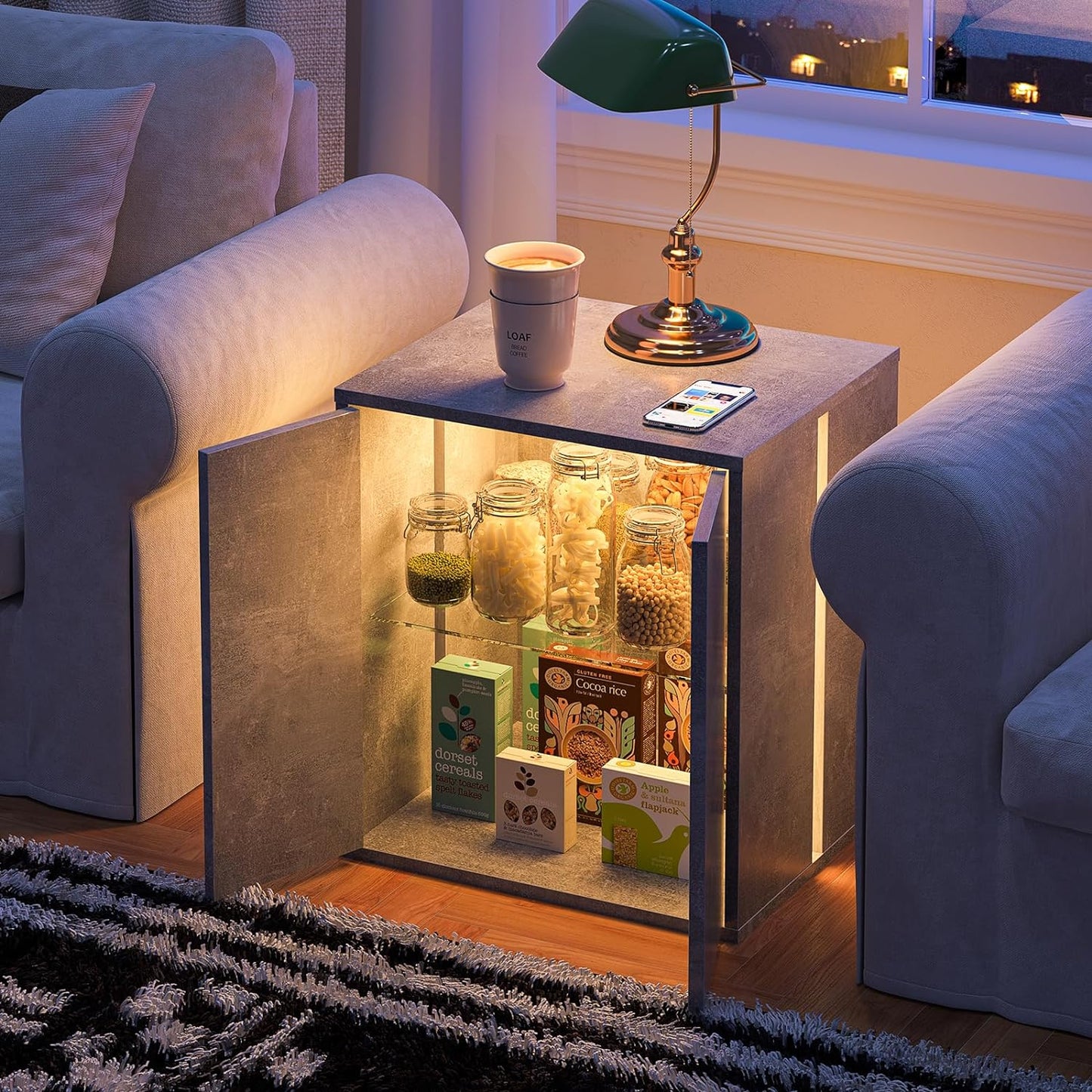 Farmhouse LED Nightstand with Glass Shelf