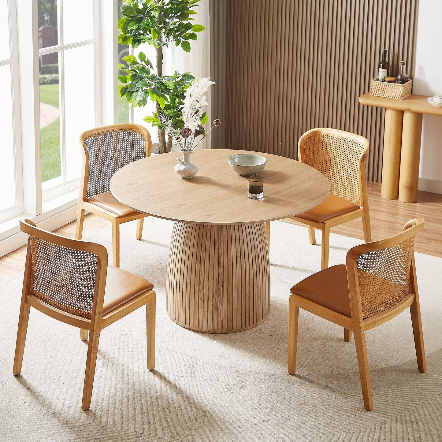 Circular Dining Table with Wood Base