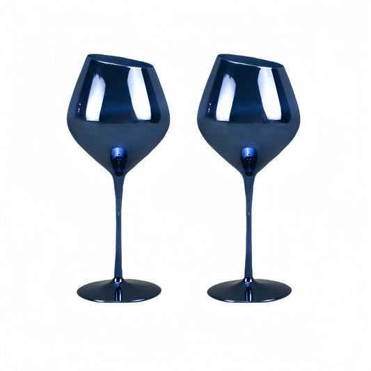Jeanne Fitz Slant Collection Red Wine Glasses, Set of 2, Blue