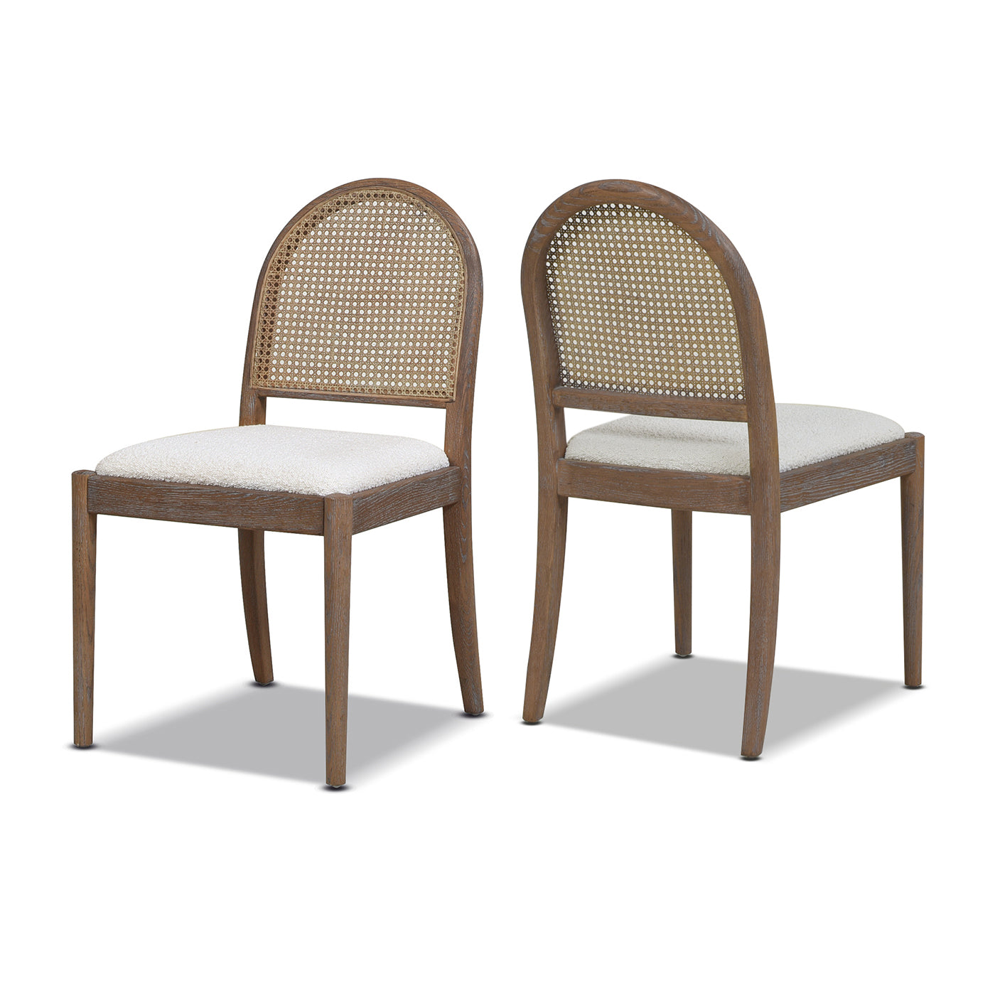 Dining Chair with Curved Cane Rattan Back, Set of 2