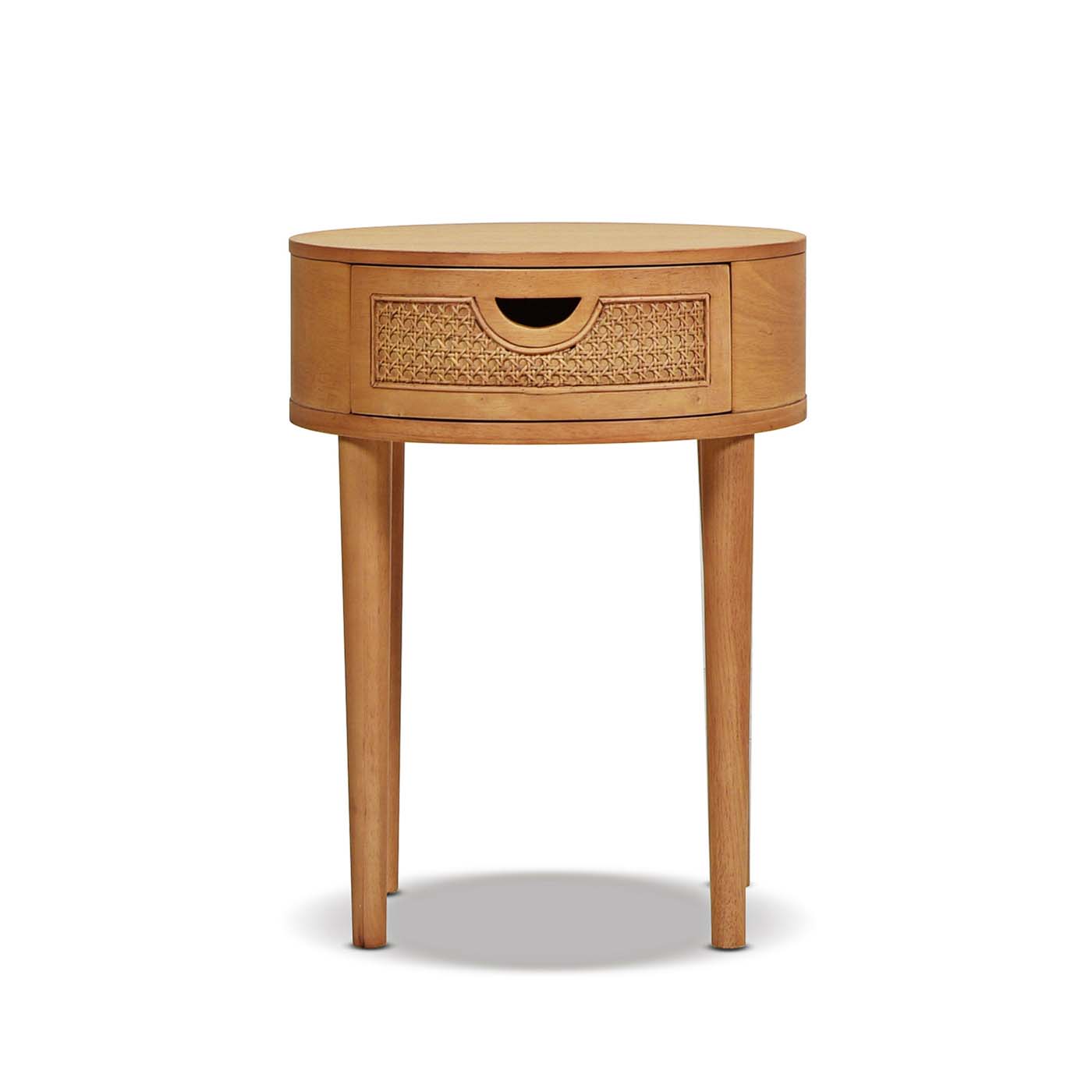Round Cane Rattan Storage Side Table with Drawer