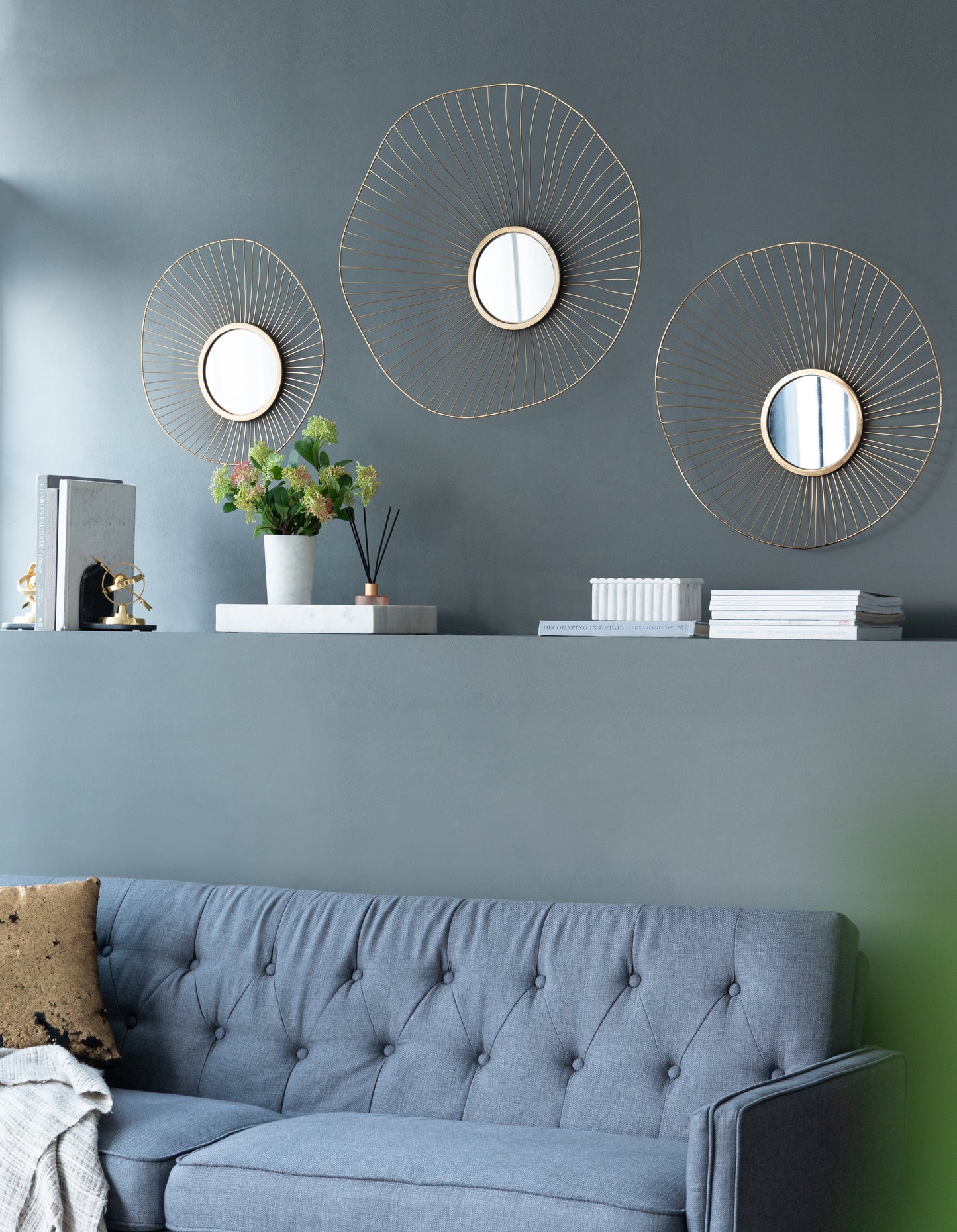 Wall Mirror with Iron Frame and Abstract Design, Set of 3
