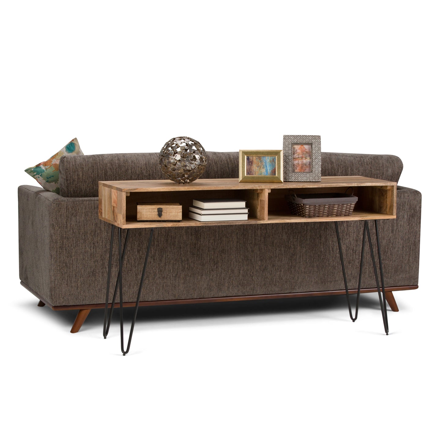 Console Sofa Table with 2 Open Compartments and Hairpin Legs