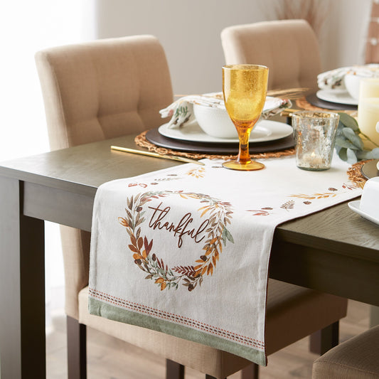 Thankful Autumn Wreath Reversible Embellished Table Runner 14X72