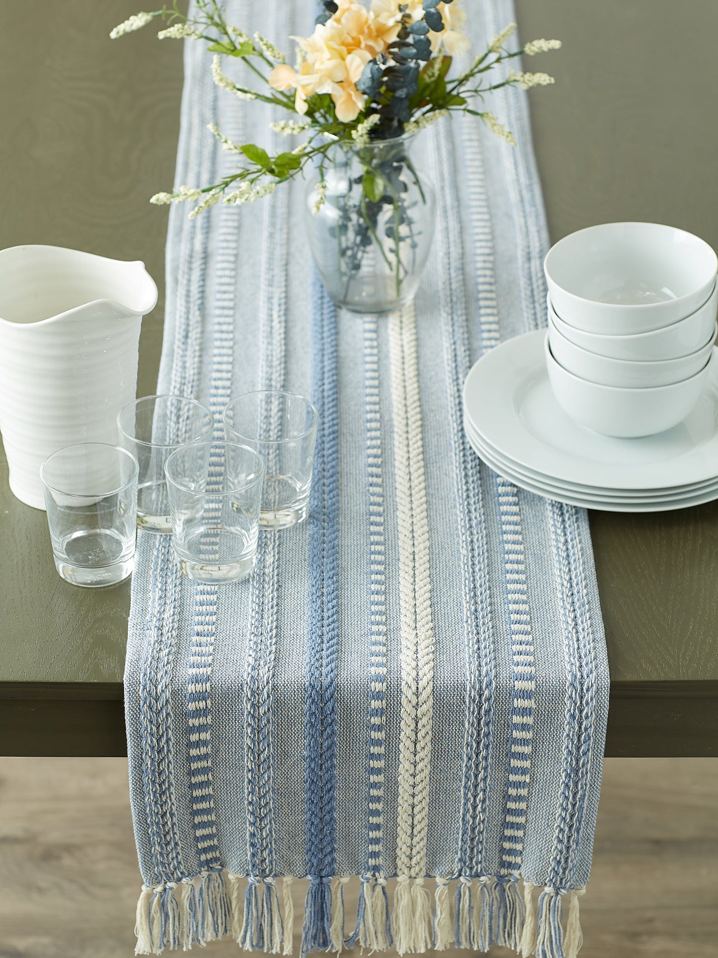 Stonewash Blue Braided Stripe Table Runner 15X72