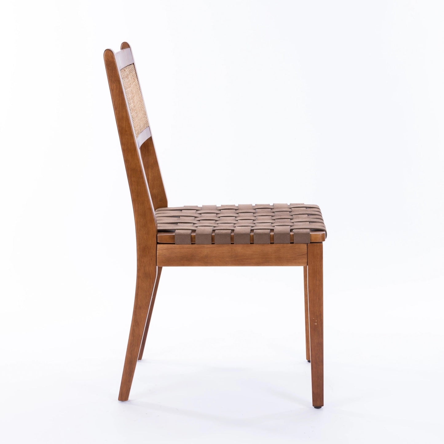 Dining Chair with Rattan Back and Wood Legs, Set of 2