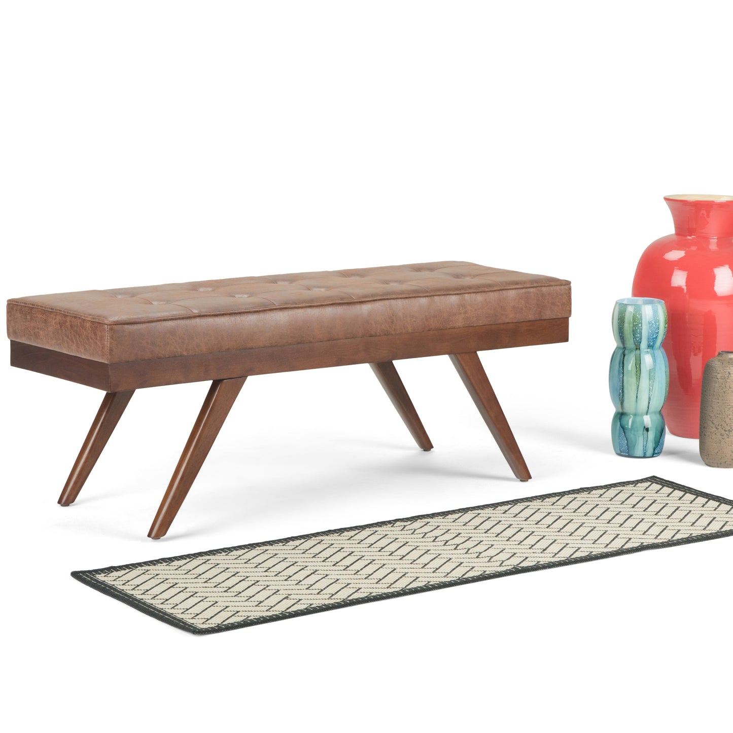Wildflower Upholstered Button Tufted Ottoman Bench with Solid Wood Frame