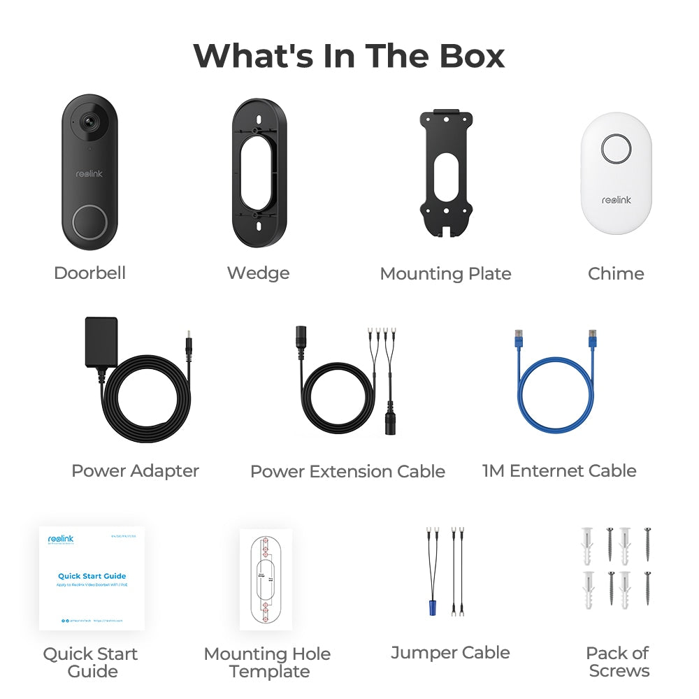 Reolink Wired Smart WiFi 2K+ Video Doorbell Outdoor Security Camera Package