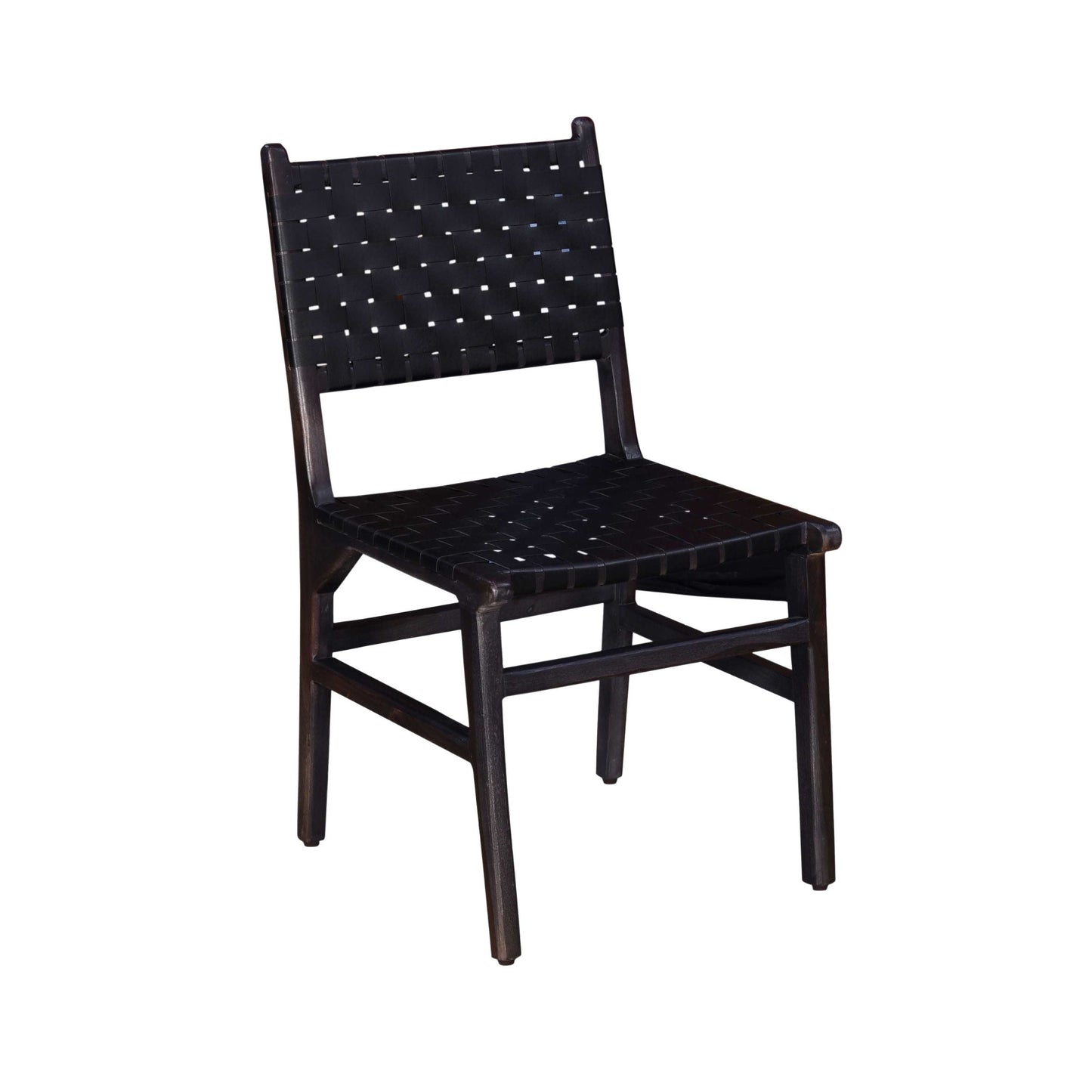 Genuine Leather Woven Dining Chair with Open Back, Set of 2