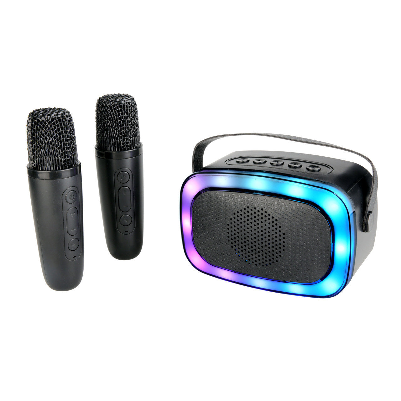 Laser Karaoke Speaker - Bluetooth, RGB Lights, 2 Wireless Mics (Black)