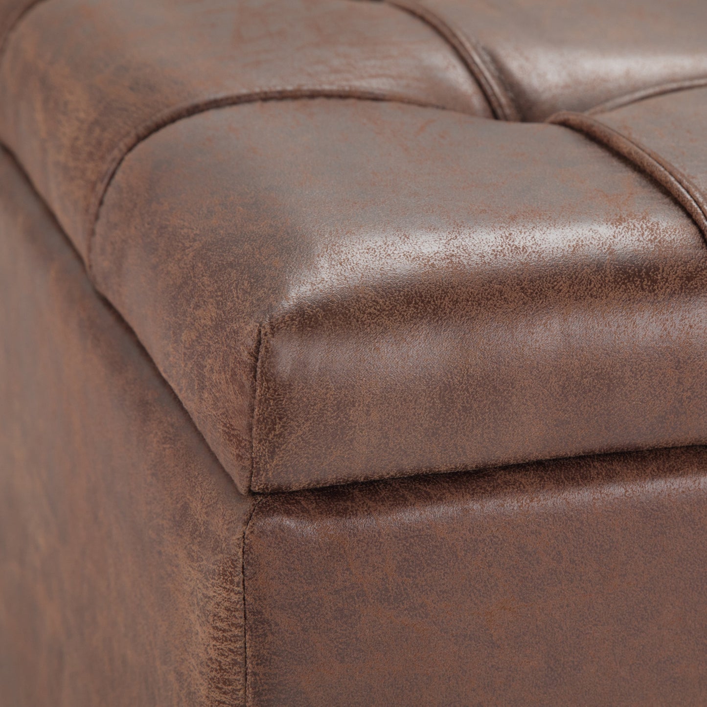 Flame Upholstered Lift Top Square Ottoman with Stitched Tufting