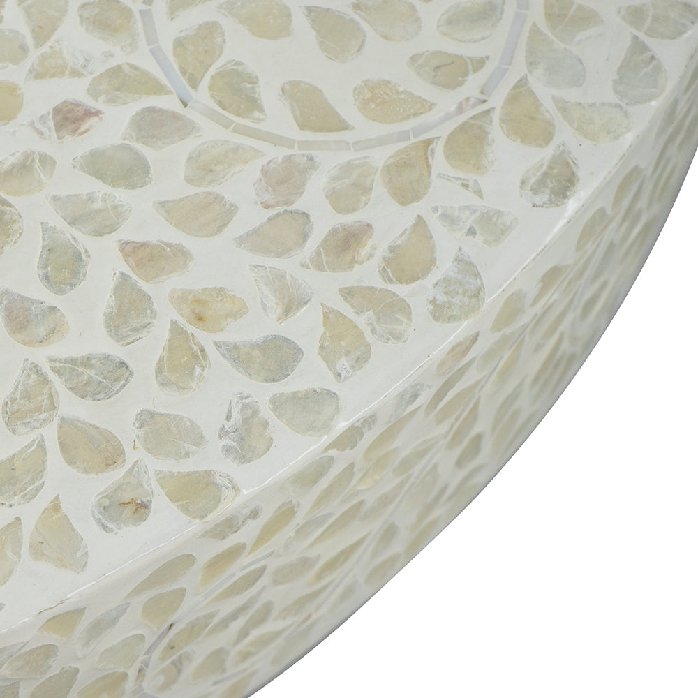 Alacrits Round Coffee Table with Capiz Design and Pedestal Base