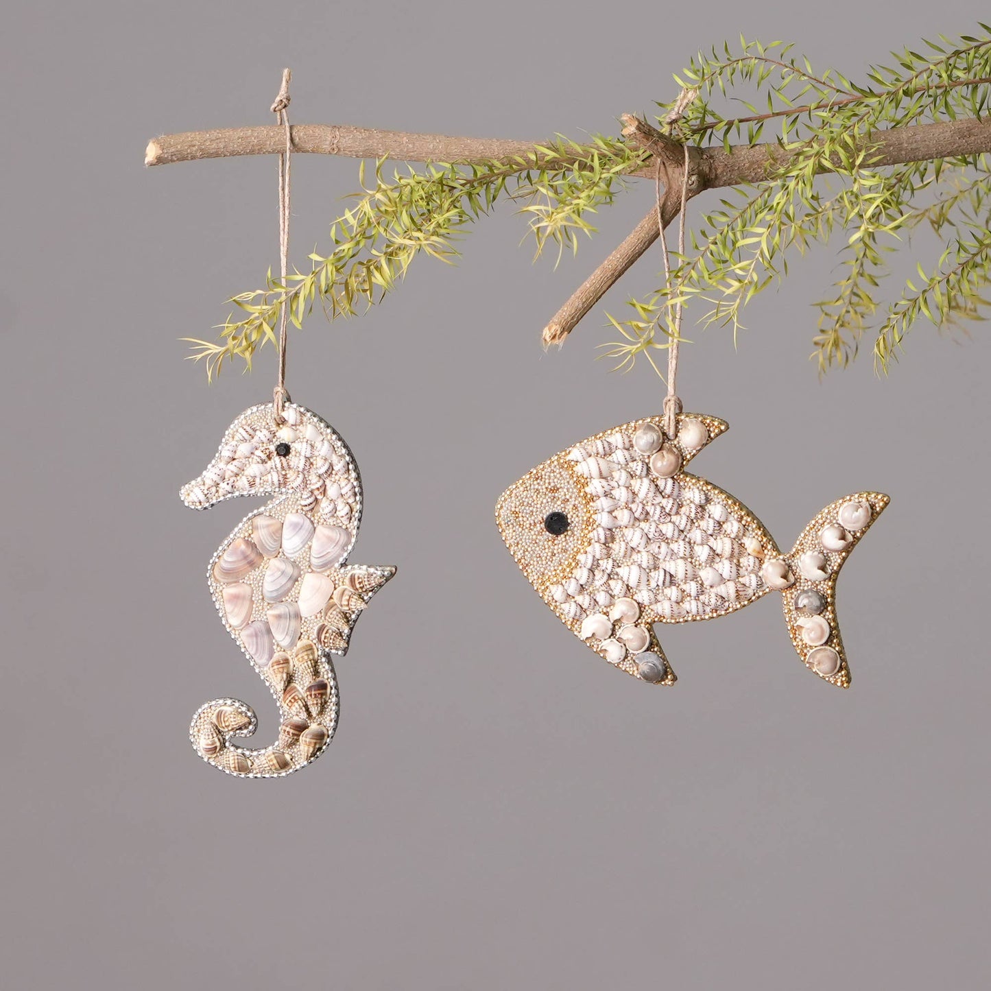 Shell & Glass Beaded Lac  Fish Ornament, Set of 6