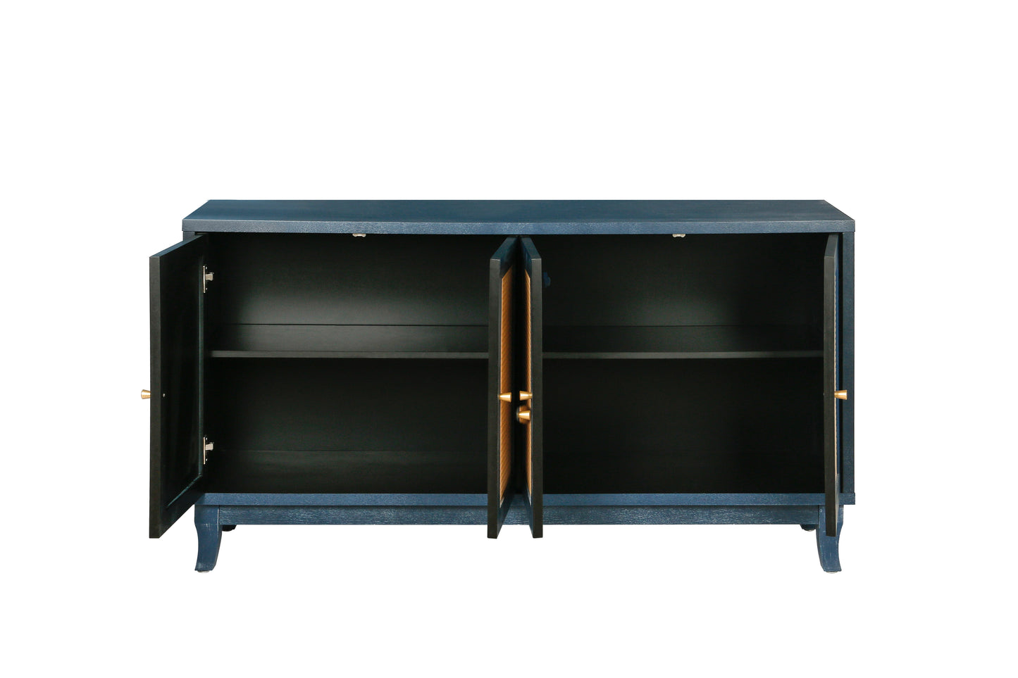 Sideboard with 4 Rattan Doors and Adjustable Shelves, Navy Blue