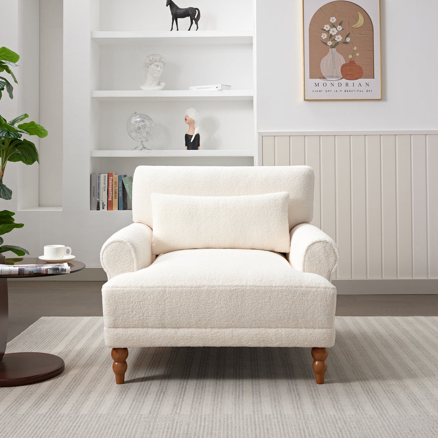 Upholstered Accent Chair with Circular Armrests and Roman Column Legs