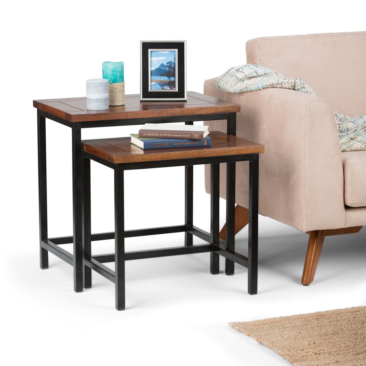 2-Piece Rectangular Nesting Side Table with Metal Frame