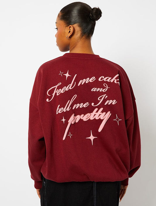Feed Me Cake Sweatshirt in Burgundy