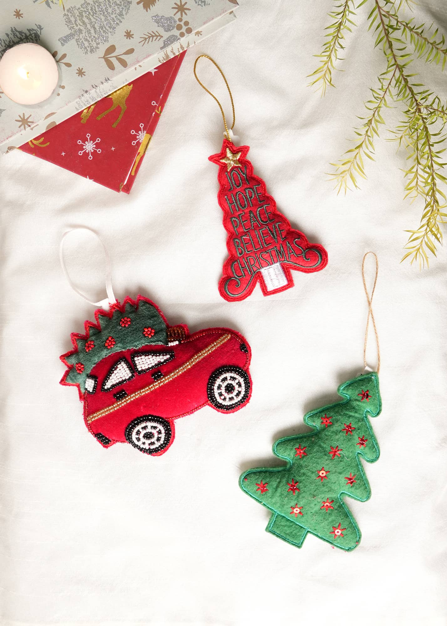 Thread Work Hanging Tree Ornament, Set of 6