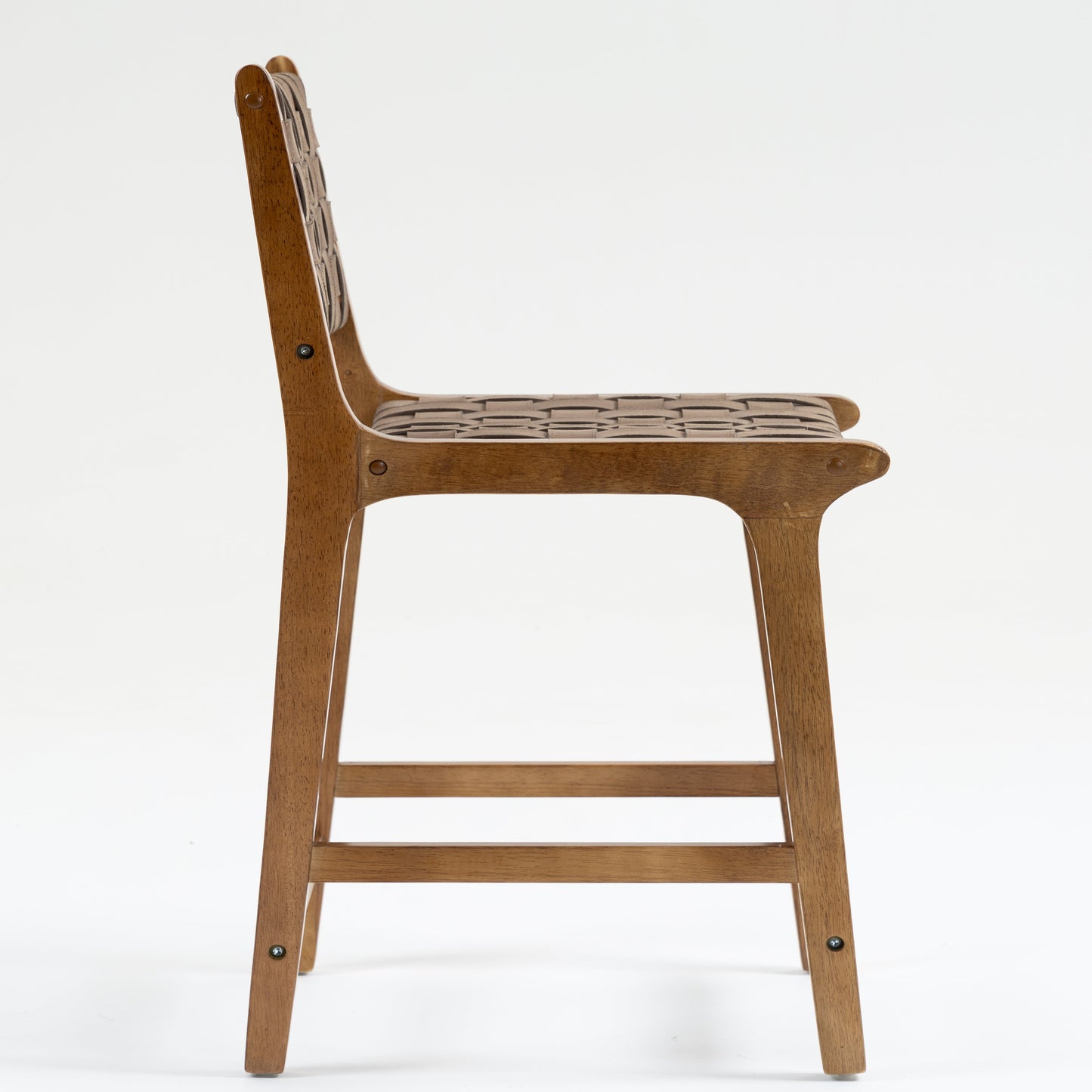 Counter Stool with Leather Woven and Wood Frame, Set of 2