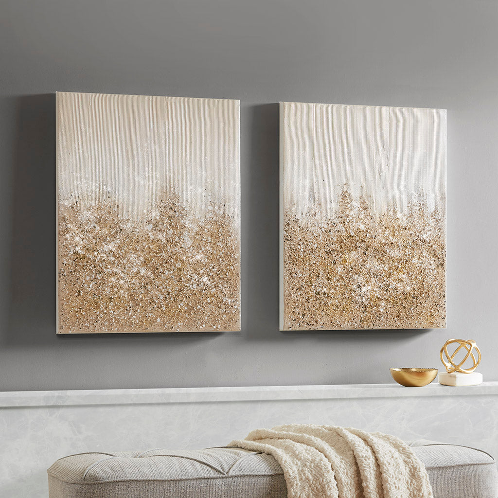 Cliffton 2-Piece Canvas Wall Art Set with Real Rock and Stone Embellishments