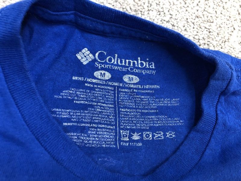 Columbia T Shirt Mens Medium Blue Crew Neck Graphic Tee Short Sleeve 100% Cotton