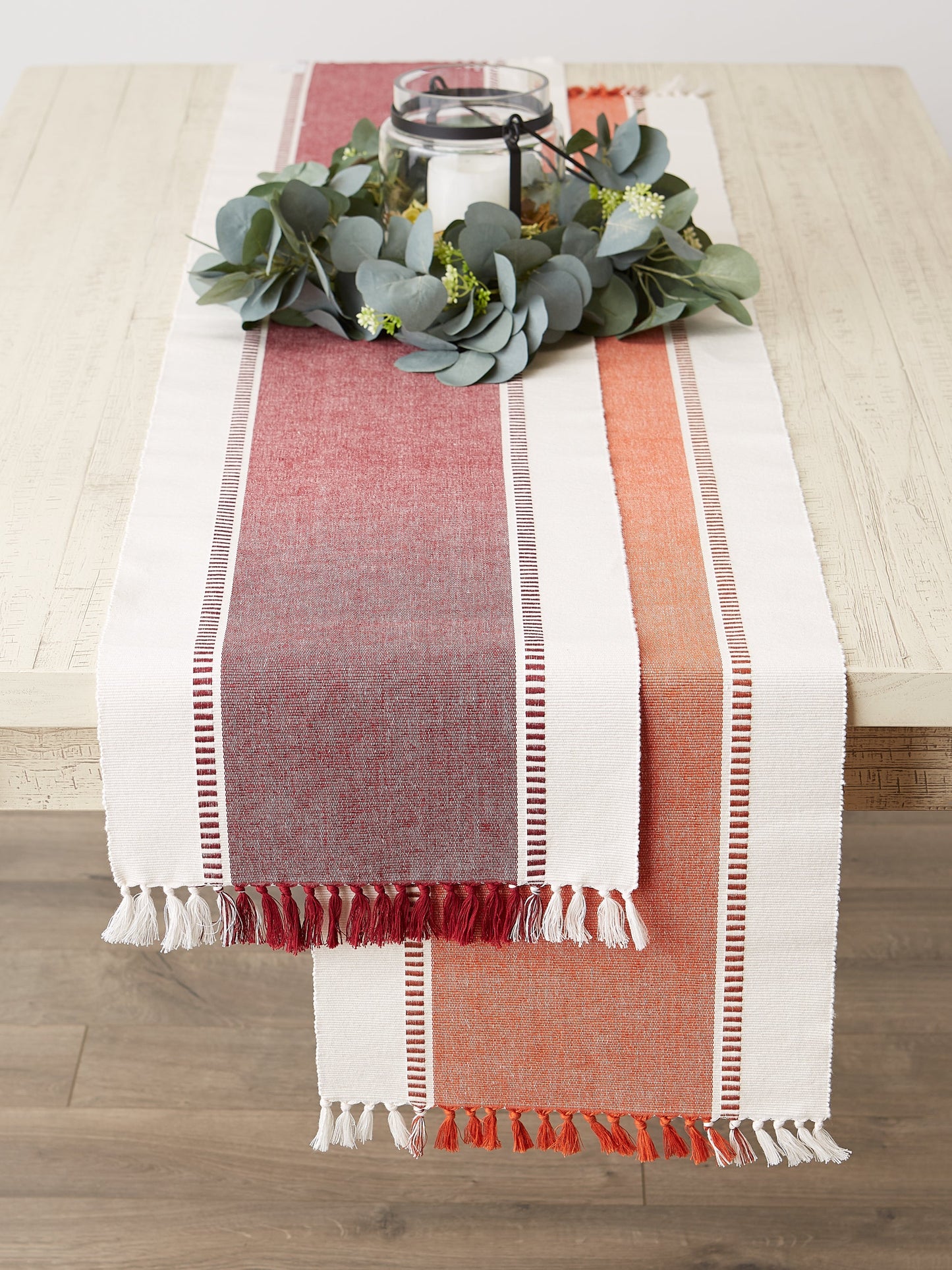 Redwood Striped Fringe Ribbed Table Runner 13X72
