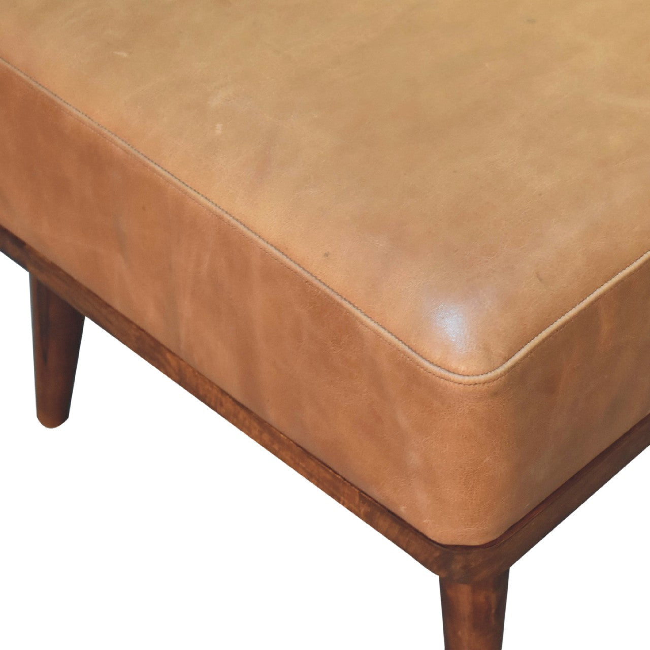 Buffalo Leather Footstool with Wood Tapered Legs