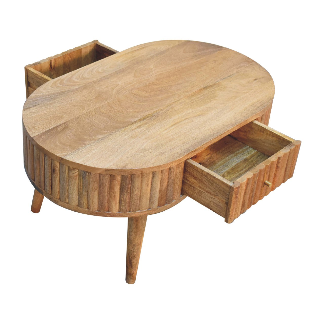 Oval Coffee Table with 2 Drawers and Wood Frame