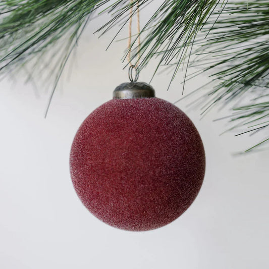 3" Flocked Bordeaux Glass Ornament, Set Of 6