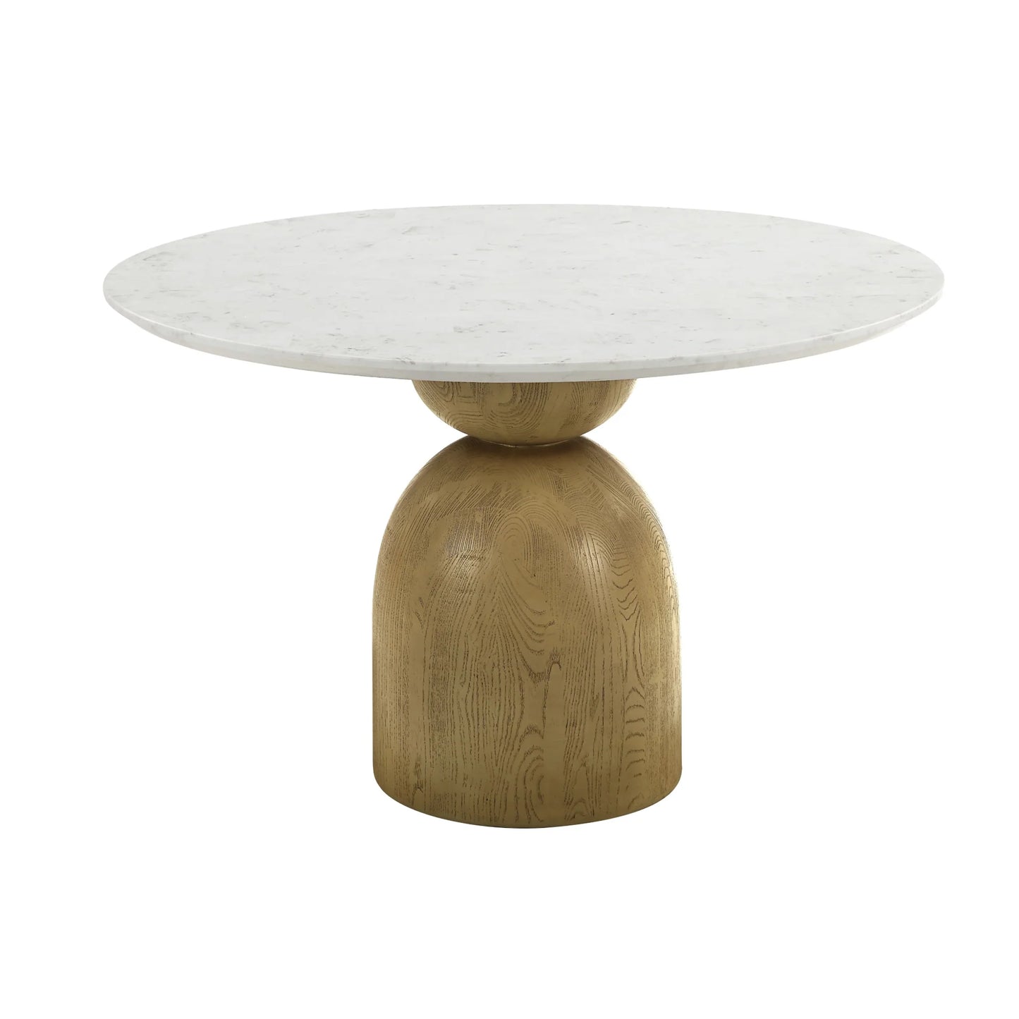 Round Dining Table with Marble Top and Wood Frame