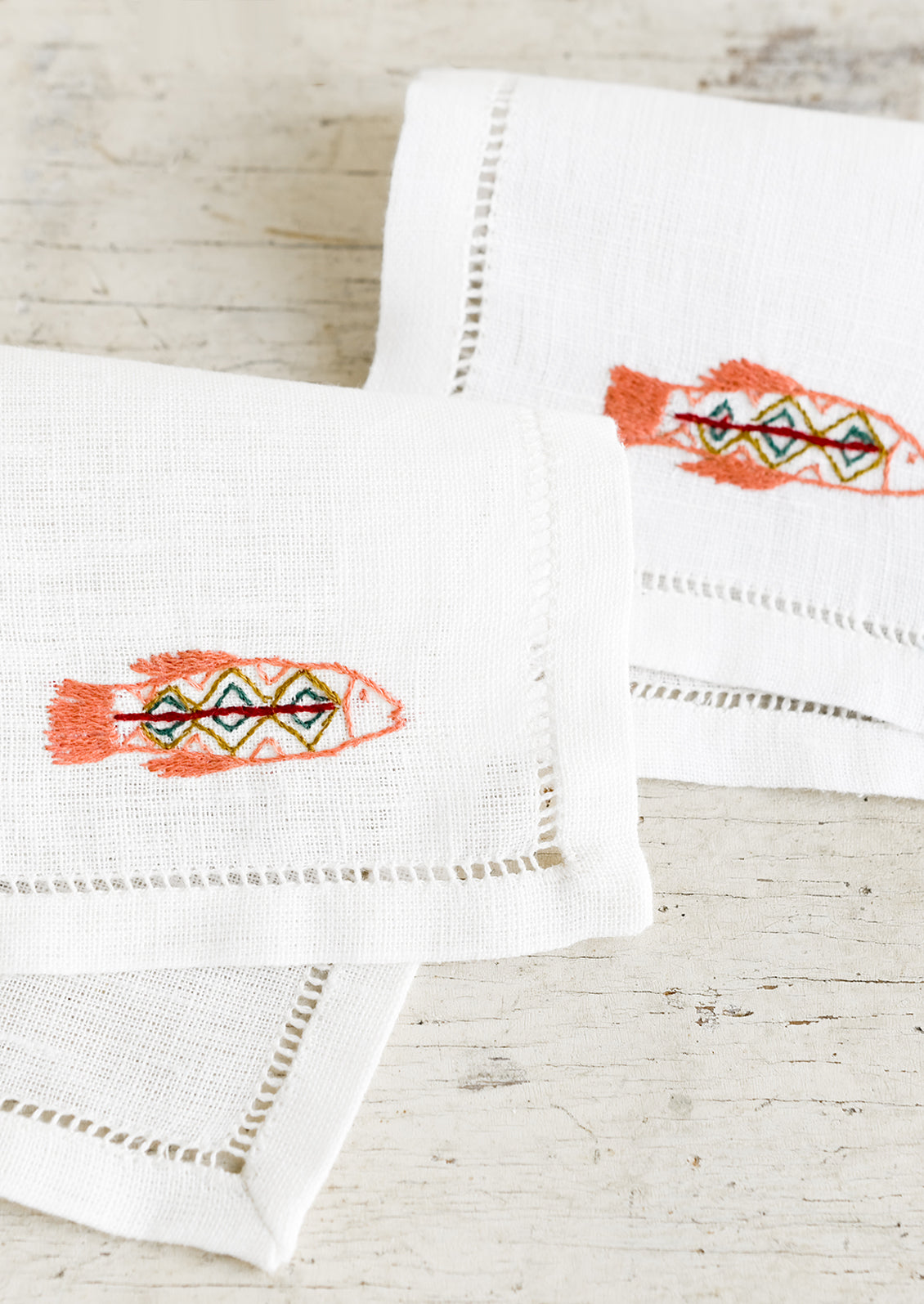 Fish Embroidered Cocktail Napkin