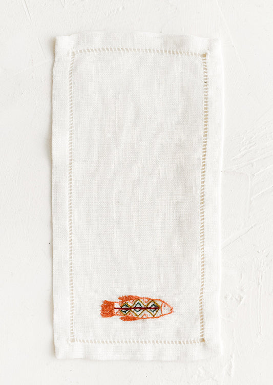 Fish Embroidered Cocktail Napkin