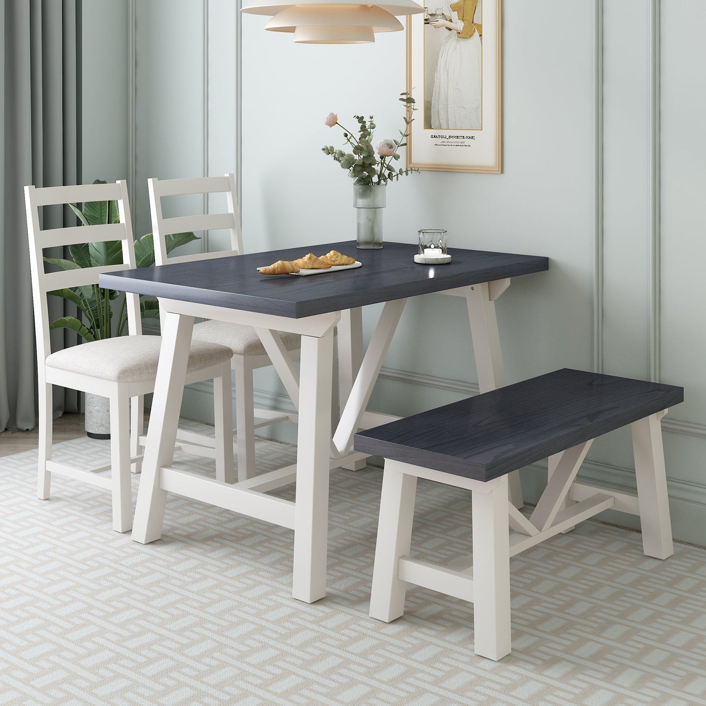 Flint 4 Piece Dining Table Set with Bench and 2 Chairs
