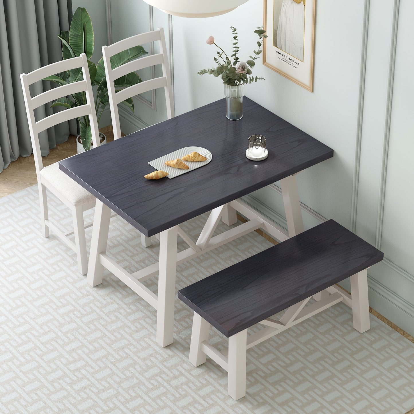 Flint 4 Piece Dining Table Set with Bench and 2 Chairs