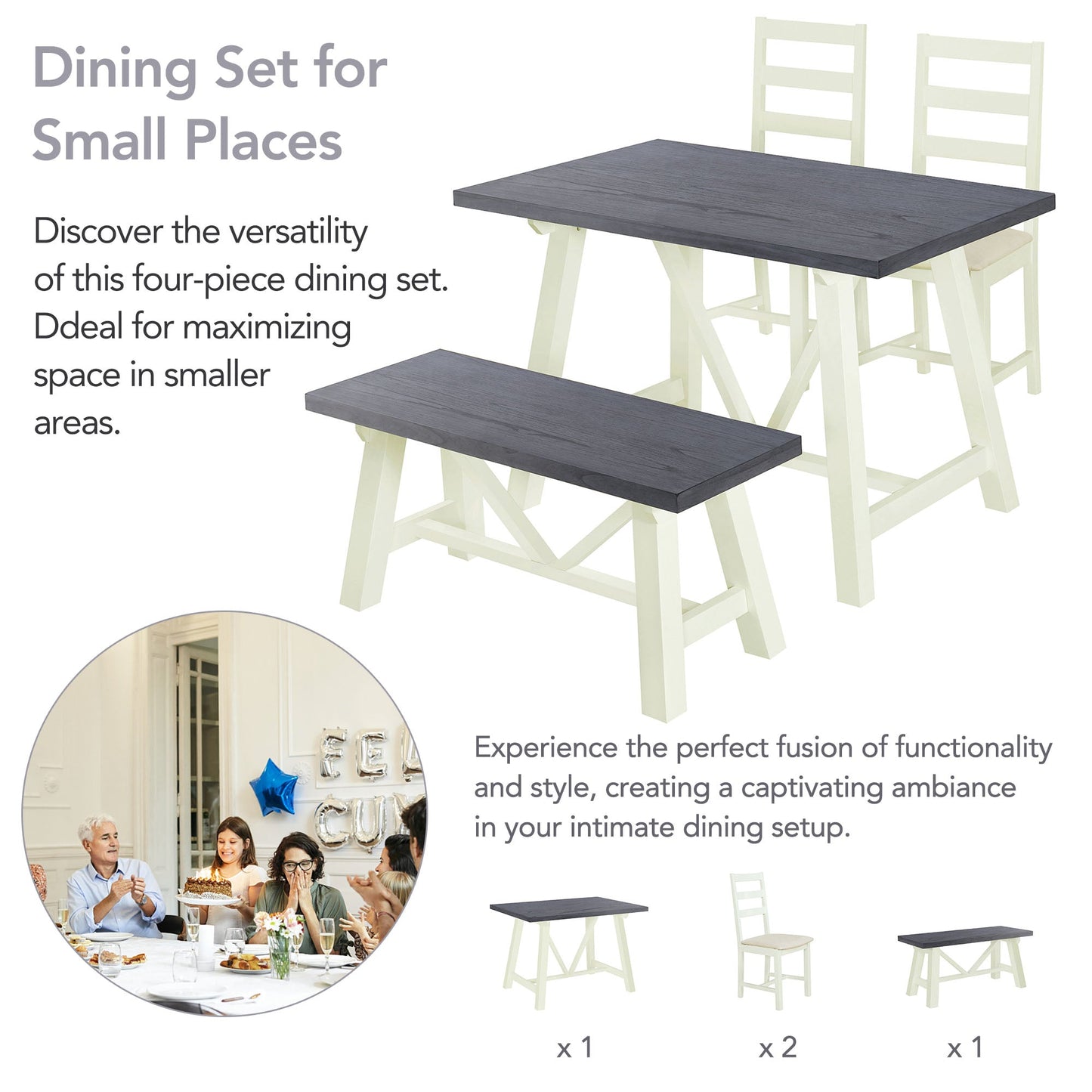 Flint 4 Piece Dining Table Set with Bench and 2 Chairs