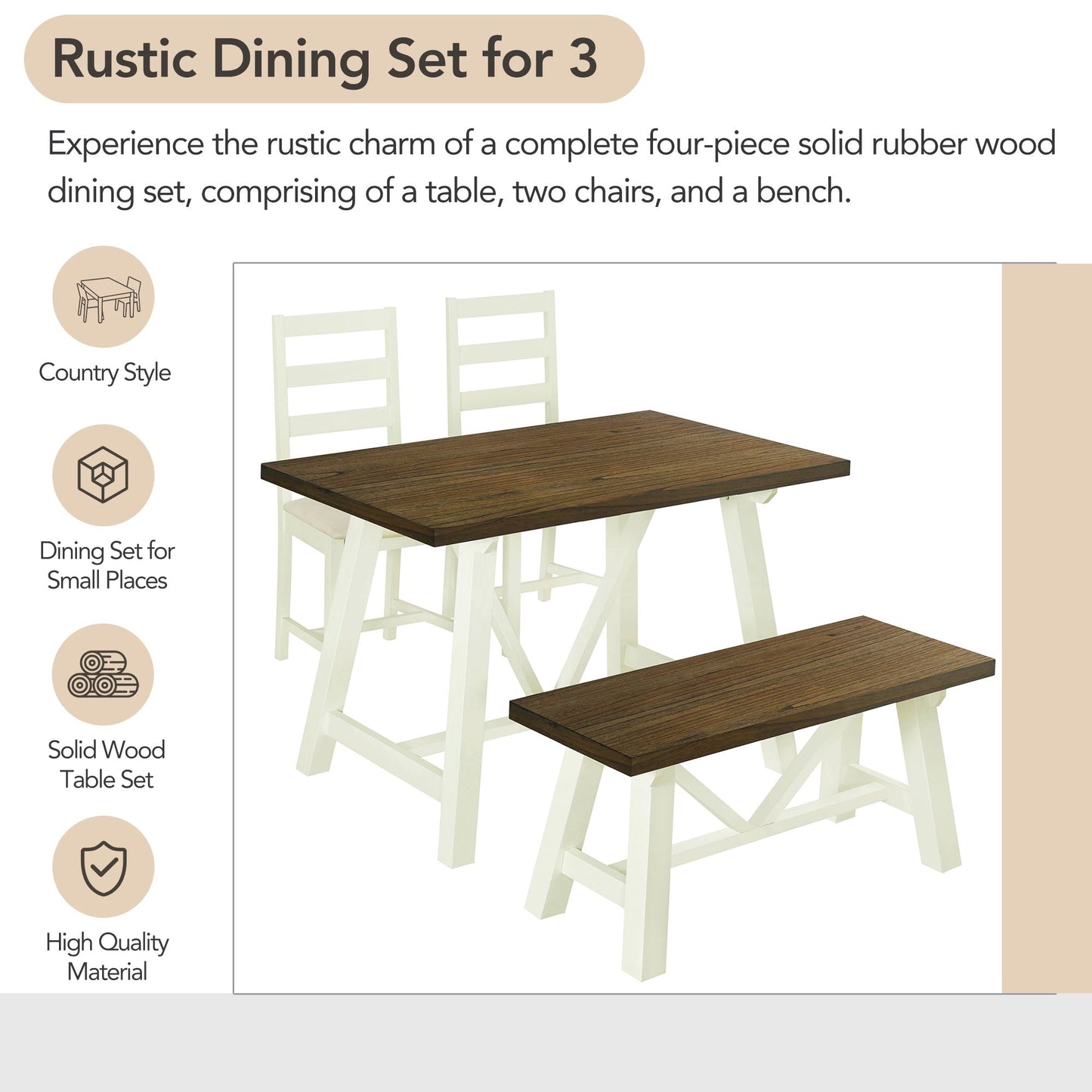 Flint 4 Piece Dining Table Set with Bench and 2 Chairs