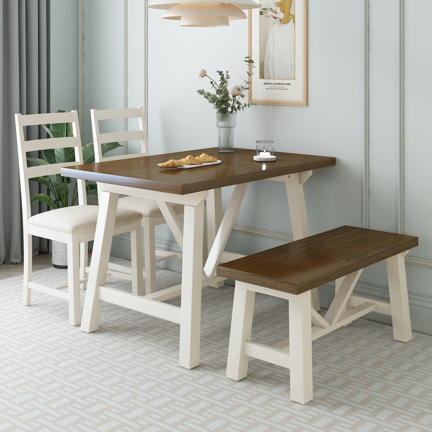 Flint 4 Piece Dining Table Set with Bench and 2 Chairs